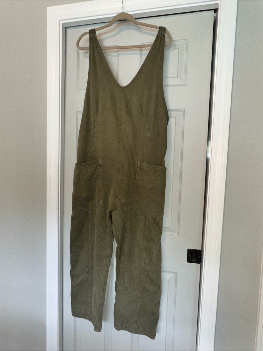 Free People  Olive Utility Cotton Jumpsuit Medium